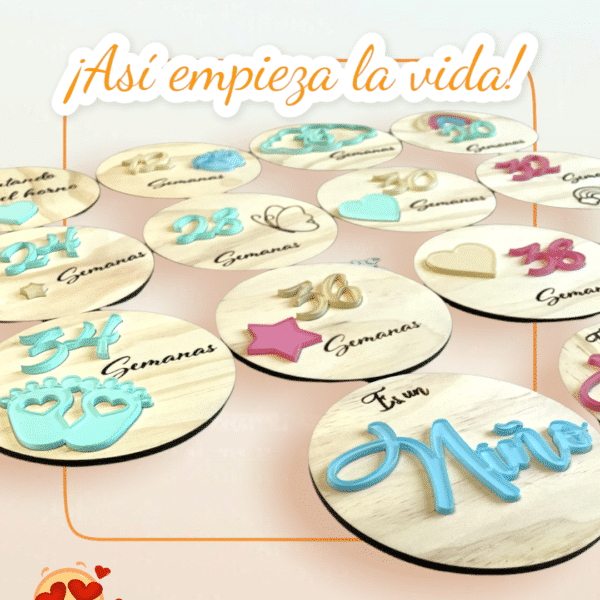SEMANARIO DEL EMBARAZO TABLITAS MADERA COLORES QUETIERNO EMBARAZADA SEMANAS LAS PALMAS CANARIAS