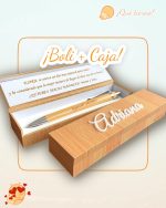 CAJA CON BOLIGRAFO PERSONALIZADO QUE TIERNO MADERA BAMBU PROFE
