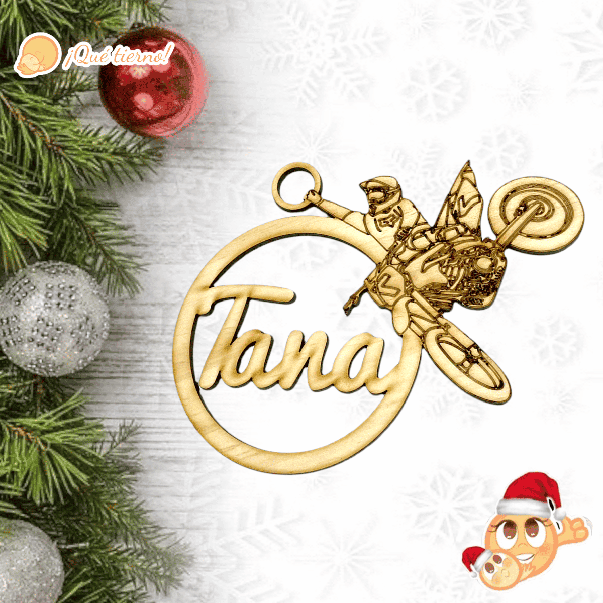 QUE TIERNO - BOLA moto MADERA NAVIDAD PERSONALIZADO BOLA NOMBRE CANARIAS LAS PALMAS (4)