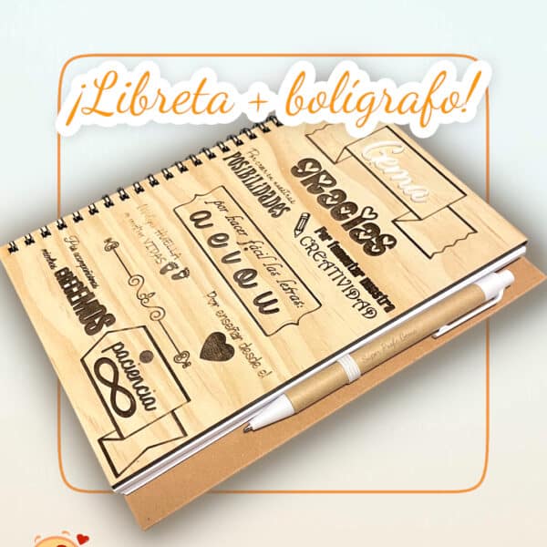 LIBRETA MADERA BOLÍGRAFO PERSONALIZABLE RECICLADA QUE TIERNO LAS PALMAS CANARIAS