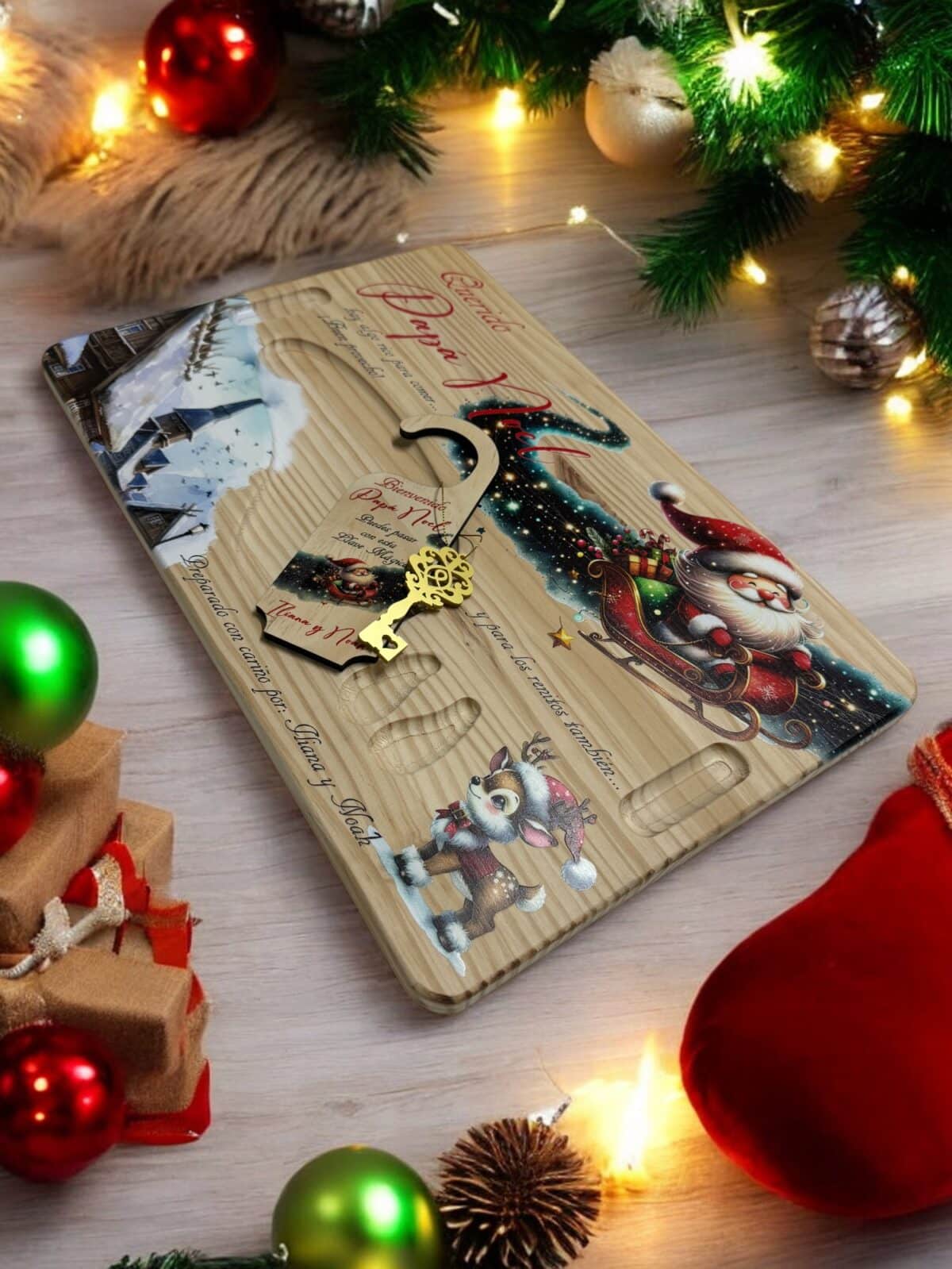 BANDEJA MAGICA NAVIDEÑA REYES MAGOS PAPA NOEL QUE TIERNO CANARIAS MADERA A COLOR LAS PALMAS MAGIA