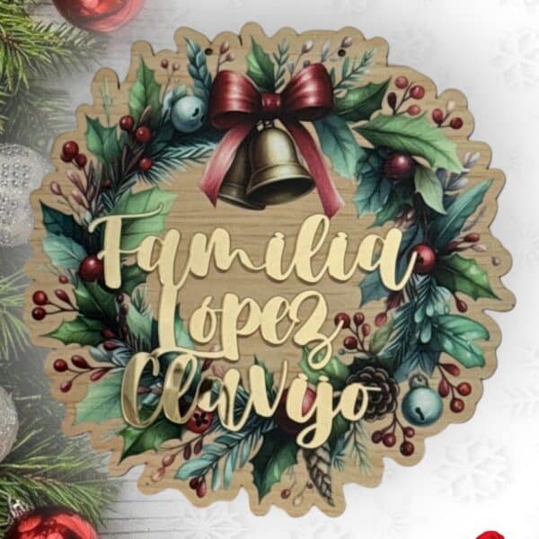 GUIRNALDA NAVIDAD CORONA FLORES FAMILIA PERSONALIZADO MADERA QUE TIERNO LAS PALMAS CANARIAS