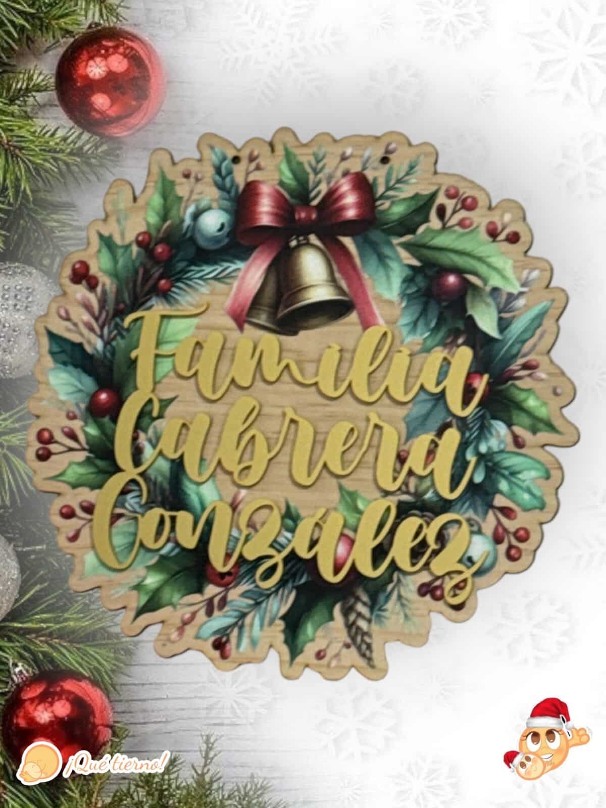 GUIRNALDA NAVIDAD CORONA FLORES FAMILIA PERSONALIZADO MADERA QUE TIERNO LAS PALMAS CANARIAS