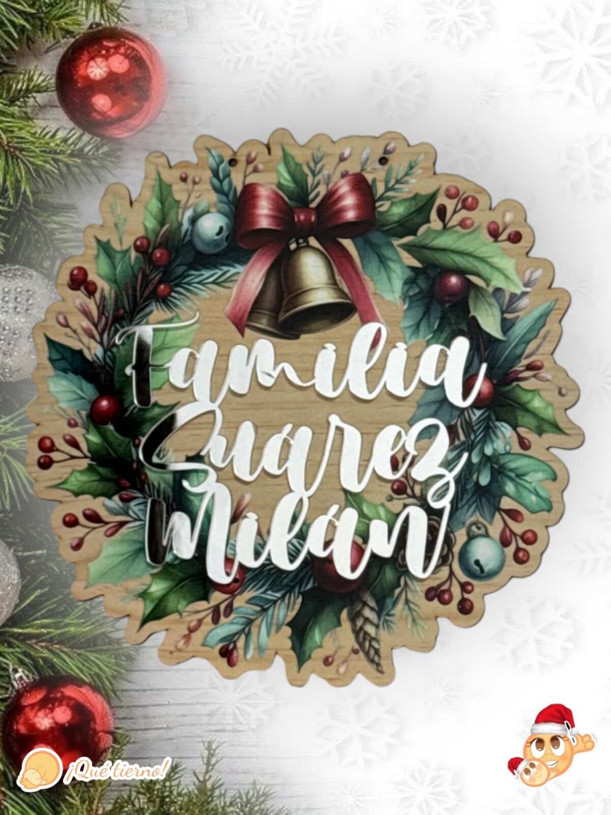 GUIRNALDA NAVIDAD CORONA FLORES FAMILIA PERSONALIZADO MADERA QUE TIERNO LAS PALMAS CANARIAS