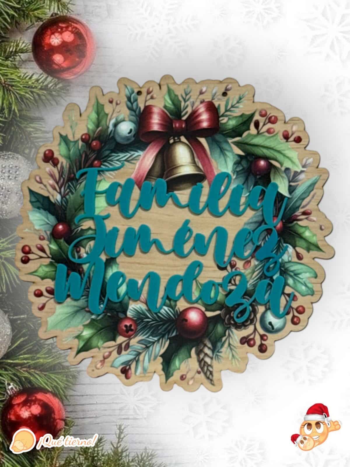 GUIRNALDA NAVIDAD CORONA FLORES FAMILIA PERSONALIZADO MADERA QUE TIERNO LAS PALMAS CANARIAS