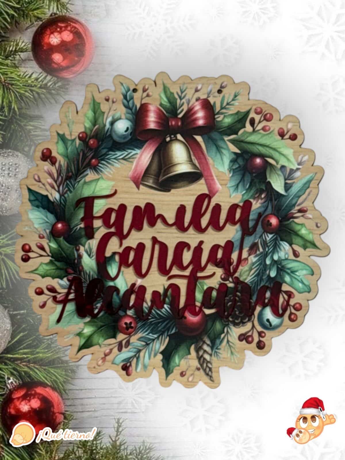 GUIRNALDA NAVIDAD CORONA FLORES FAMILIA PERSONALIZADO MADERA QUE TIERNO LAS PALMAS CANARIAS