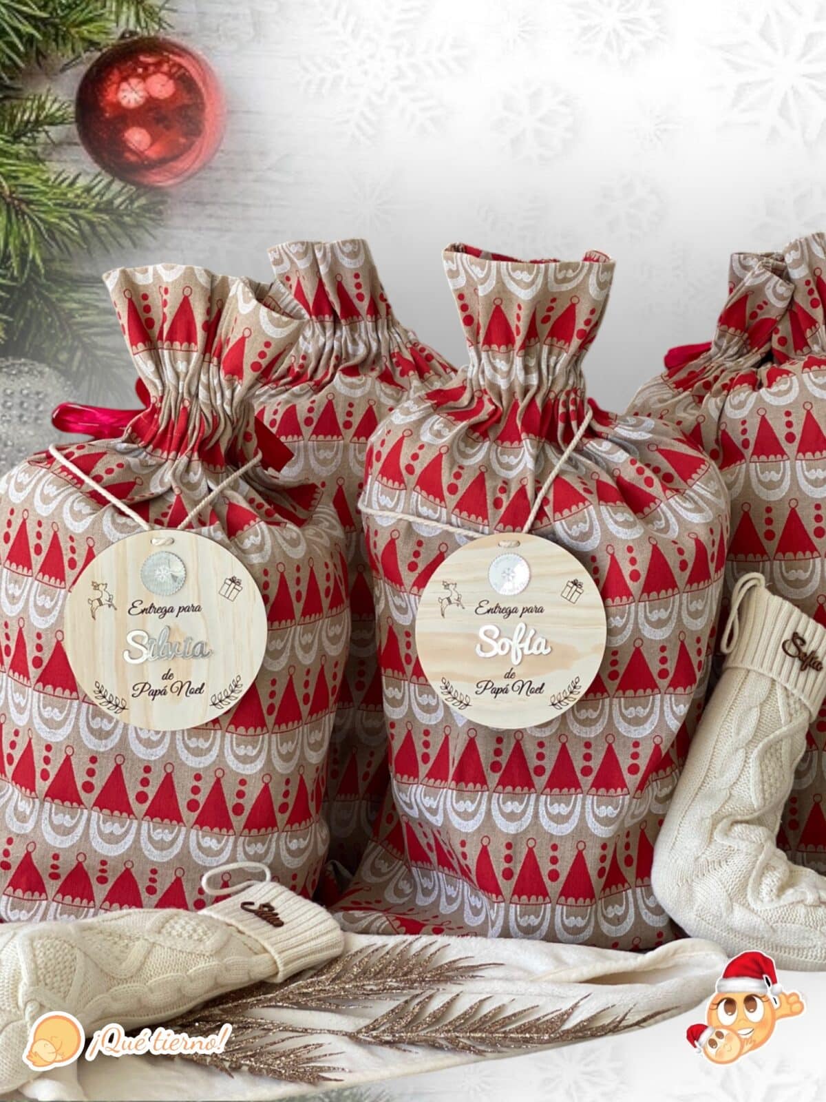 PLACA AUTENTICIDAD SACO DE PAPA NOEL PERSONALIZADA MADERA METACRILATO SELLO POLO NORTE NAVIDAD QUE TIERNO LAS PALMAS CANARIAS