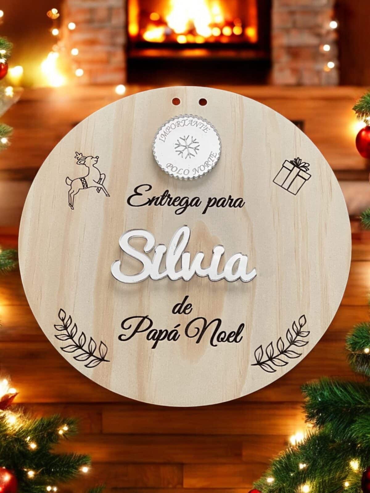PLACA AUTENTICIDAD SACO DE PAPA NOEL PERSONALIZADA MADERA METACRILATO SELLO POLO NORTE NAVIDAD QUE TIERNO LAS PALMAS CANARIAS
