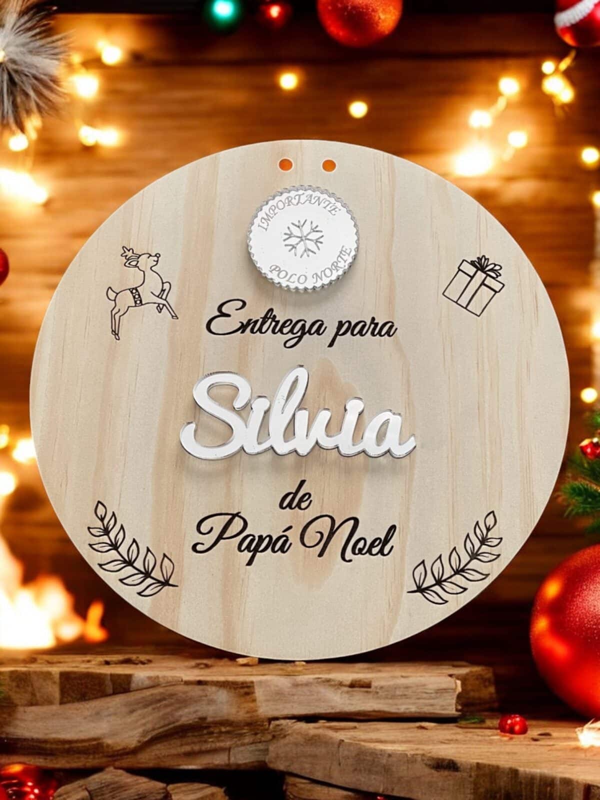 PLACA AUTENTICIDAD SACO DE PAPA NOEL PERSONALIZADA MADERA METACRILATO SELLO POLO NORTE NAVIDAD QUE TIERNO LAS PALMAS CANARIAS