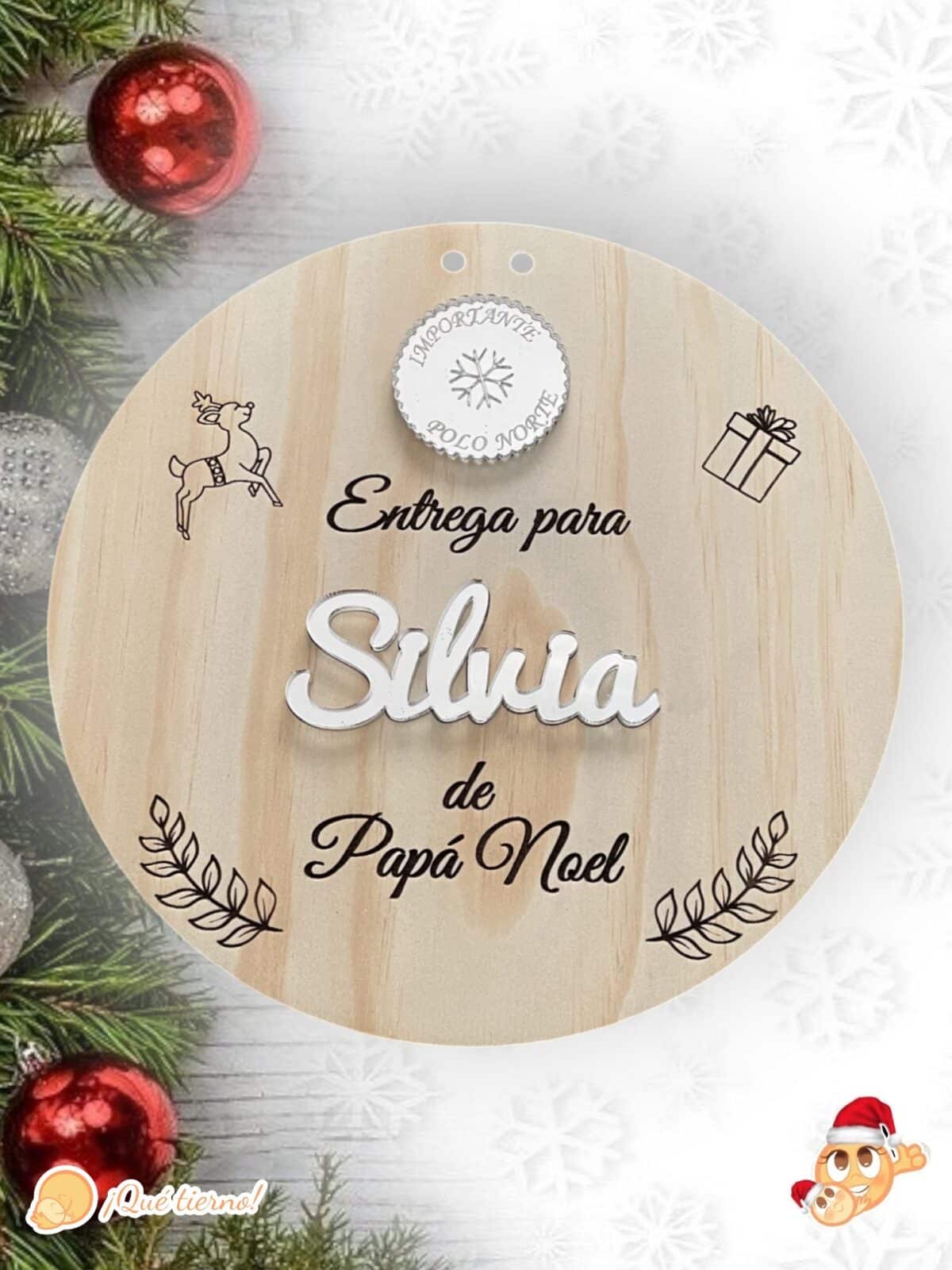 PLACA AUTENTICIDAD SACO DE PAPA NOEL PERSONALIZADA MADERA METACRILATO SELLO POLO NORTE NAVIDAD QUE TIERNO LAS PALMAS CANARIAS
