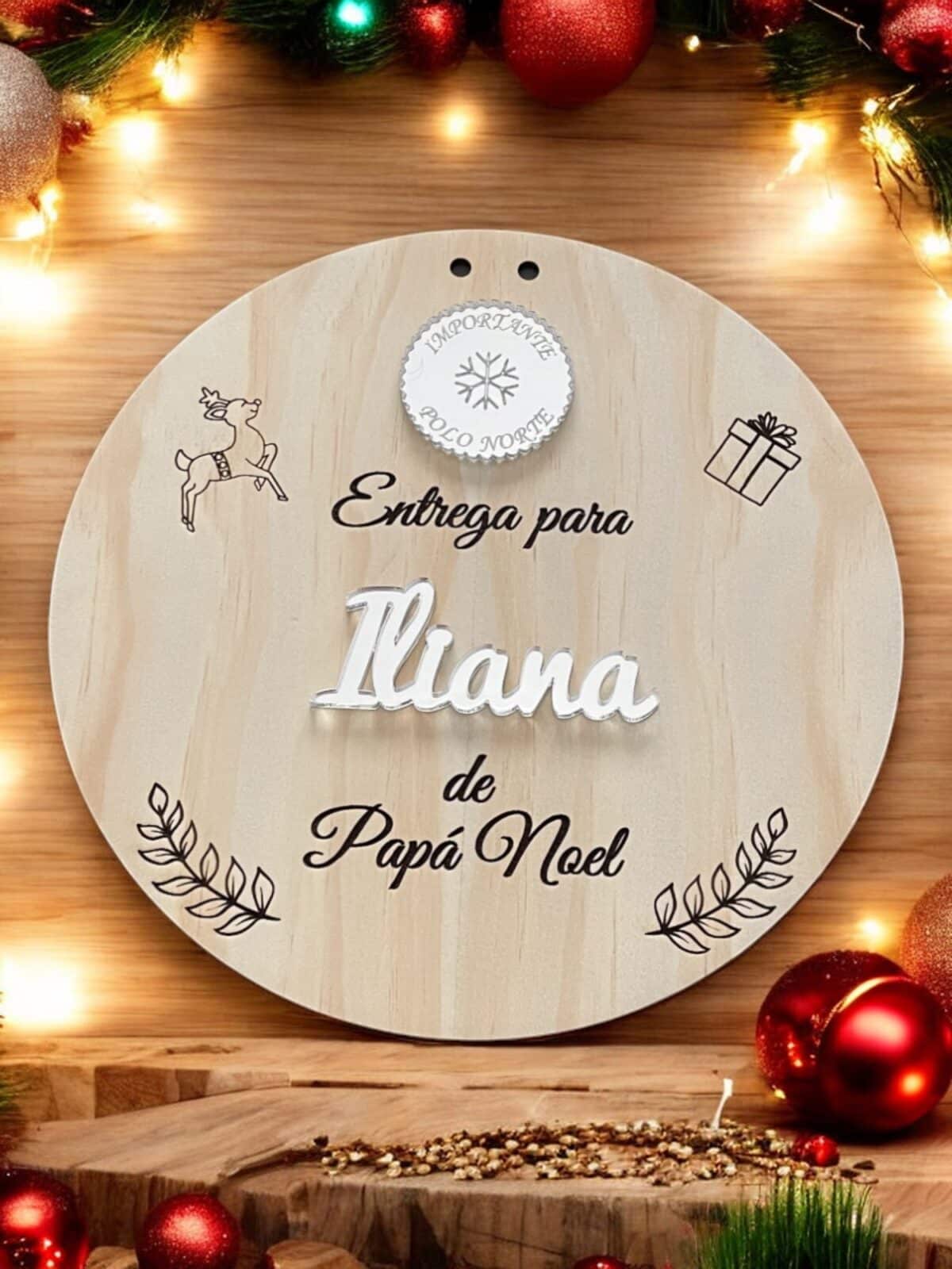 PLACA AUTENTICIDAD SACO DE PAPA NOEL PERSONALIZADA MADERA METACRILATO SELLO POLO NORTE NAVIDAD QUE TIERNO LAS PALMAS CANARIAS