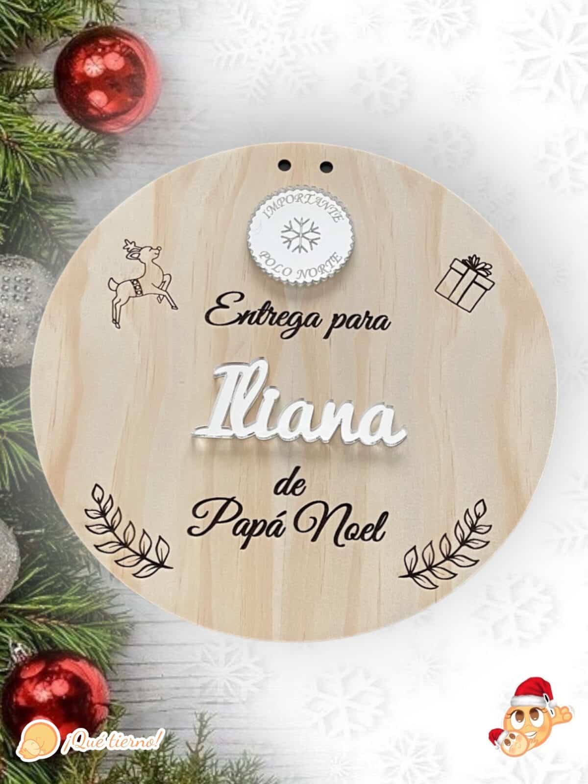 PLACA AUTENTICIDAD SACO DE PAPA NOEL PERSONALIZADA MADERA METACRILATO SELLO POLO NORTE NAVIDAD QUE TIERNO LAS PALMAS CANARIAS