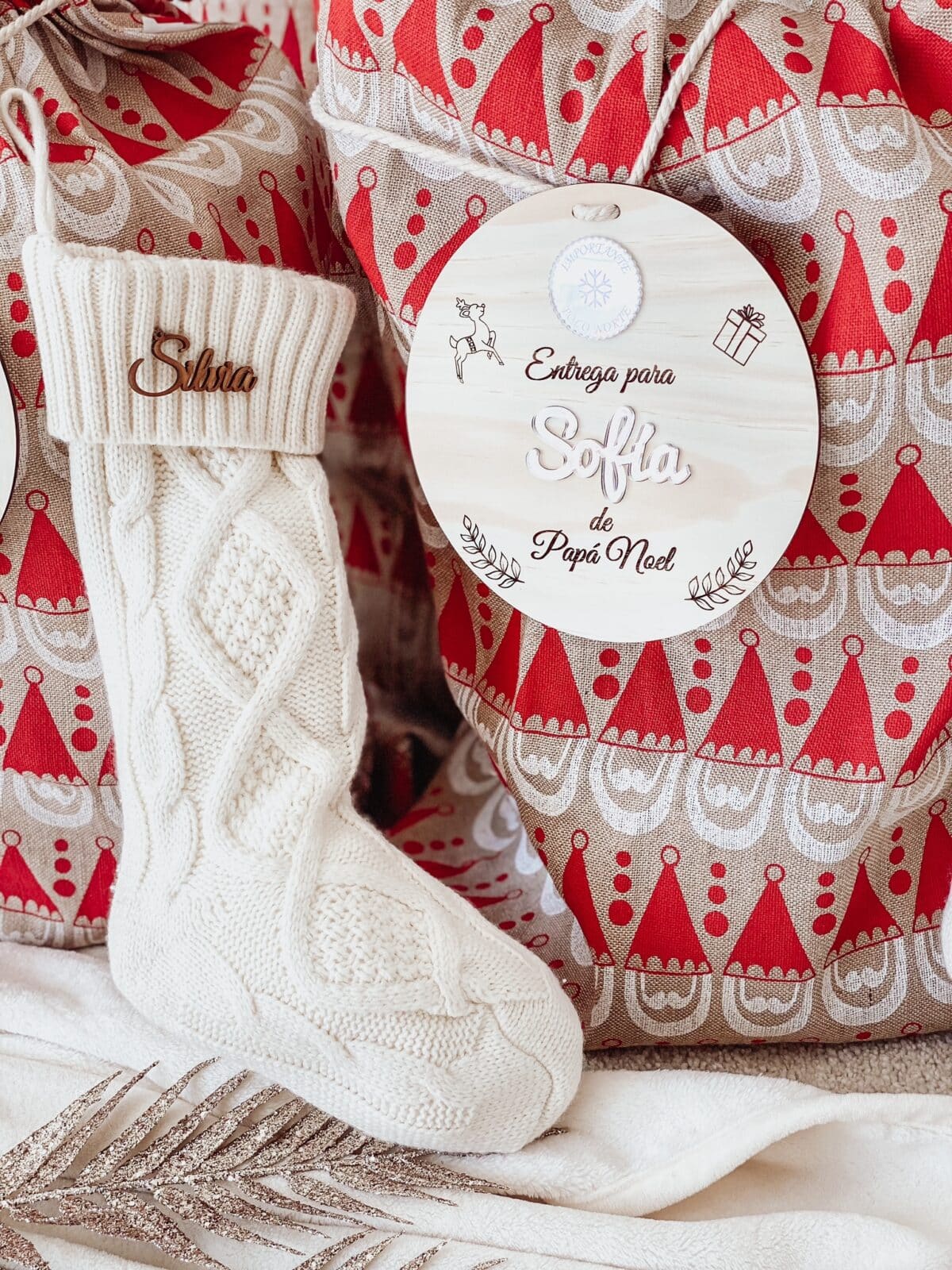 PLACA AUTENTICIDAD SACO DE PAPA NOEL PERSONALIZADA MADERA METACRILATO SELLO POLO NORTE NAVIDAD QUE TIERNO LAS PALMAS CANARIAS