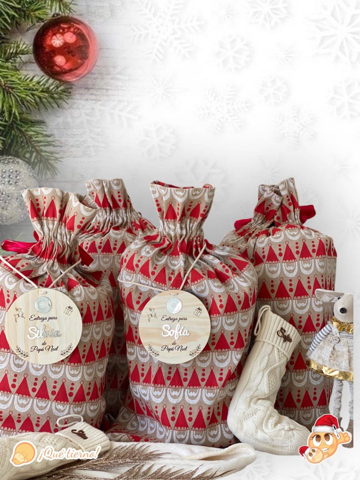 PLACA AUTENTICIDAD SACO DE PAPA NOEL PERSONALIZADA MADERA METACRILATO SELLO POLO NORTE NAVIDAD QUE TIERNO LAS PALMAS CANARIAS