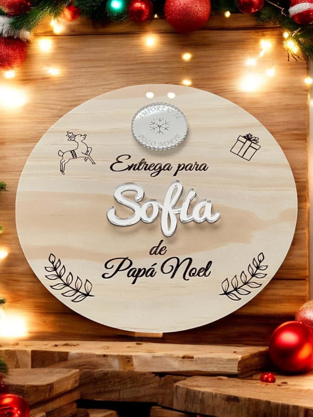 PLACA AUTENTICIDAD SACO DE PAPA NOEL PERSONALIZADA MADERA METACRILATO SELLO POLO NORTE NAVIDAD QUE TIERNO LAS PALMAS CANARIAS