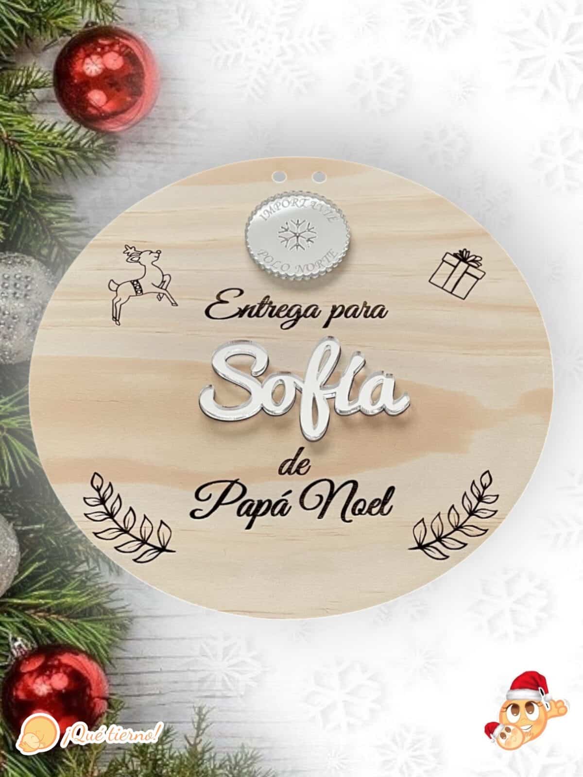 PLACA AUTENTICIDAD SACO DE PAPA NOEL PERSONALIZADA MADERA METACRILATO SELLO POLO NORTE NAVIDAD QUE TIERNO LAS PALMAS CANARIAS