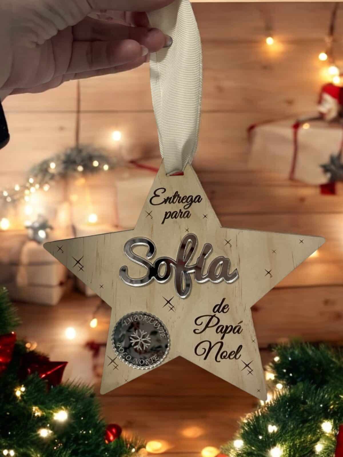 PLACA AUTENTICIDAD SACO DE PAPA NOEL PERSONALIZADA MADERA METACRILATO SELLO POLO NORTE NAVIDAD QUE TIERNO LAS PALMAS CANARIAS