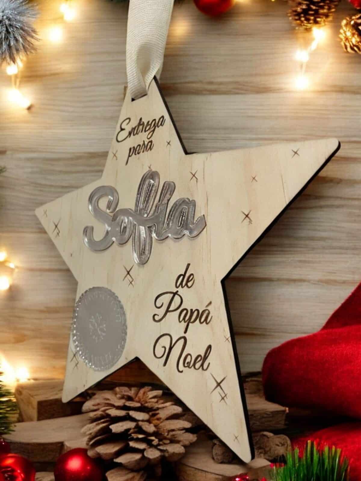 PLACA AUTENTICIDAD SACO DE PAPA NOEL PERSONALIZADA MADERA METACRILATO SELLO POLO NORTE NAVIDAD QUE TIERNO LAS PALMAS CANARIAS