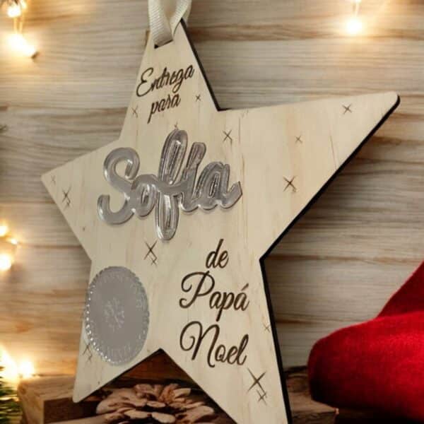 PLACA AUTENTICIDAD SACO DE PAPA NOEL PERSONALIZADA MADERA METACRILATO SELLO POLO NORTE NAVIDAD QUE TIERNO LAS PALMAS CANARIAS