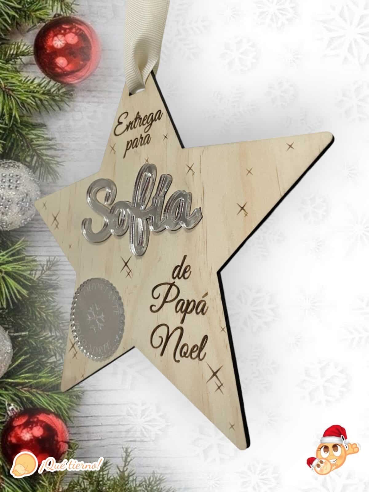 PLACA AUTENTICIDAD SACO DE PAPA NOEL PERSONALIZADA MADERA METACRILATO SELLO POLO NORTE NAVIDAD QUE TIERNO LAS PALMAS CANARIAS