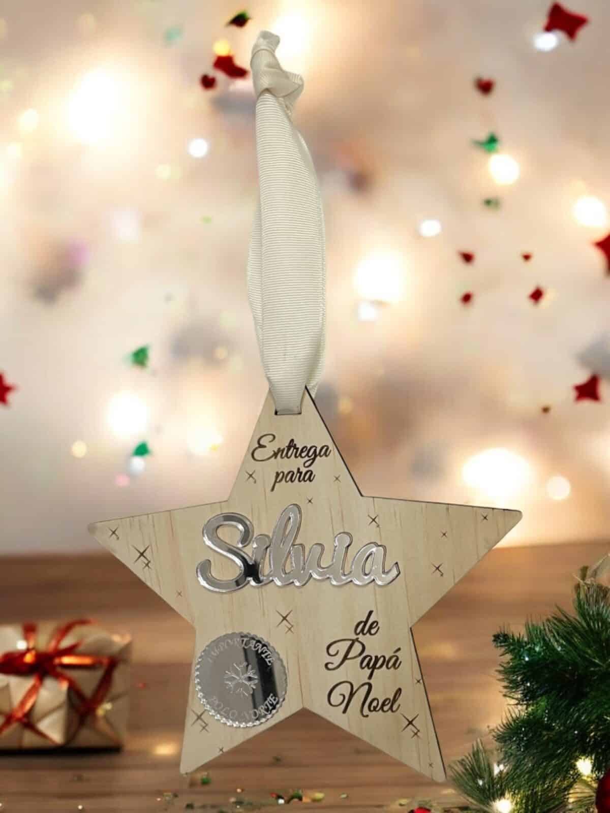 PLACA AUTENTICIDAD SACO DE PAPA NOEL PERSONALIZADA MADERA METACRILATO SELLO POLO NORTE NAVIDAD QUE TIERNO LAS PALMAS CANARIAS
