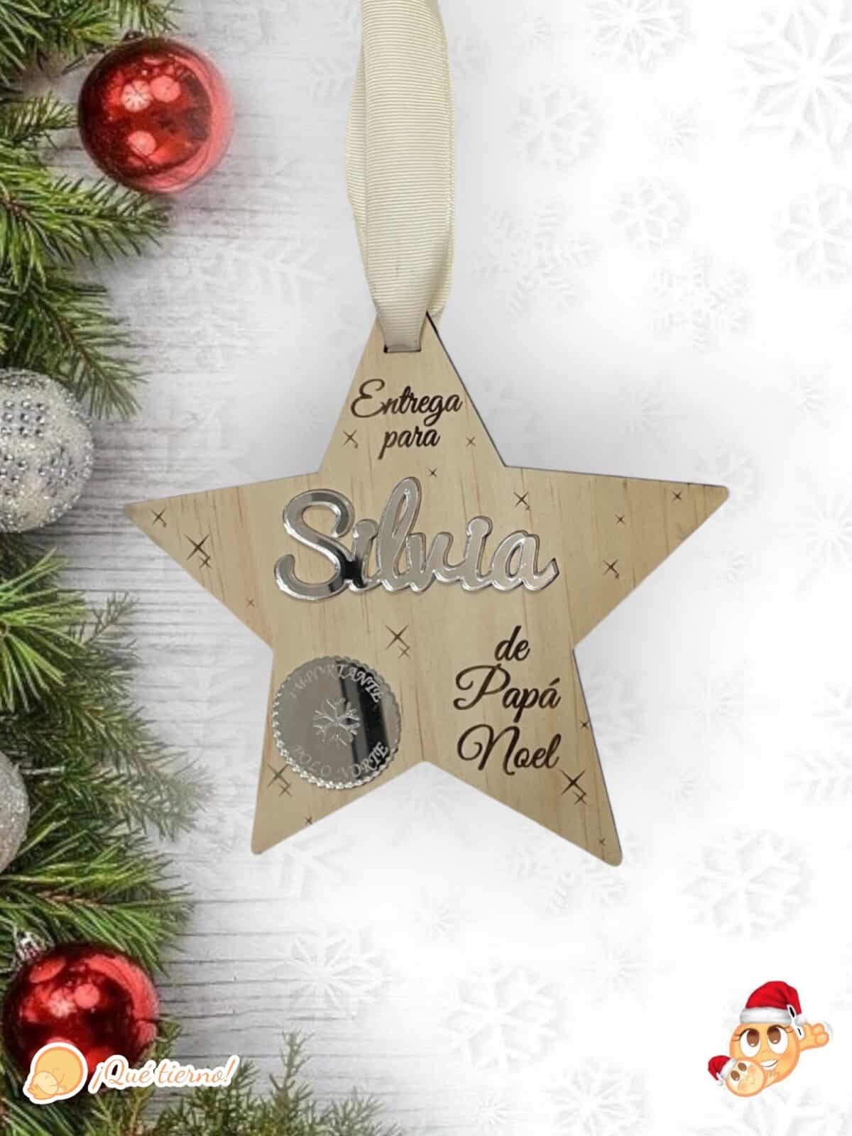 PLACA AUTENTICIDAD SACO DE PAPA NOEL PERSONALIZADA MADERA METACRILATO SELLO POLO NORTE NAVIDAD QUE TIERNO LAS PALMAS CANARIAS