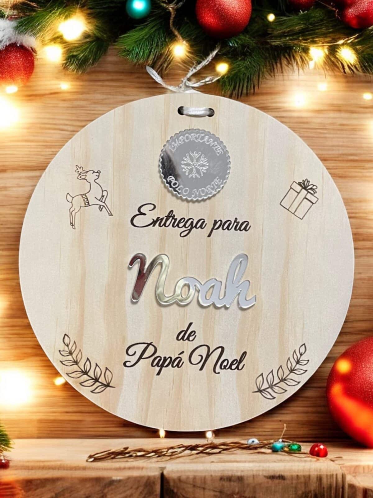 PLACA AUTENTICIDAD SACO DE PAPA NOEL PERSONALIZADA MADERA METACRILATO SELLO POLO NORTE NAVIDAD QUE TIERNO LAS PALMAS CANARIAS