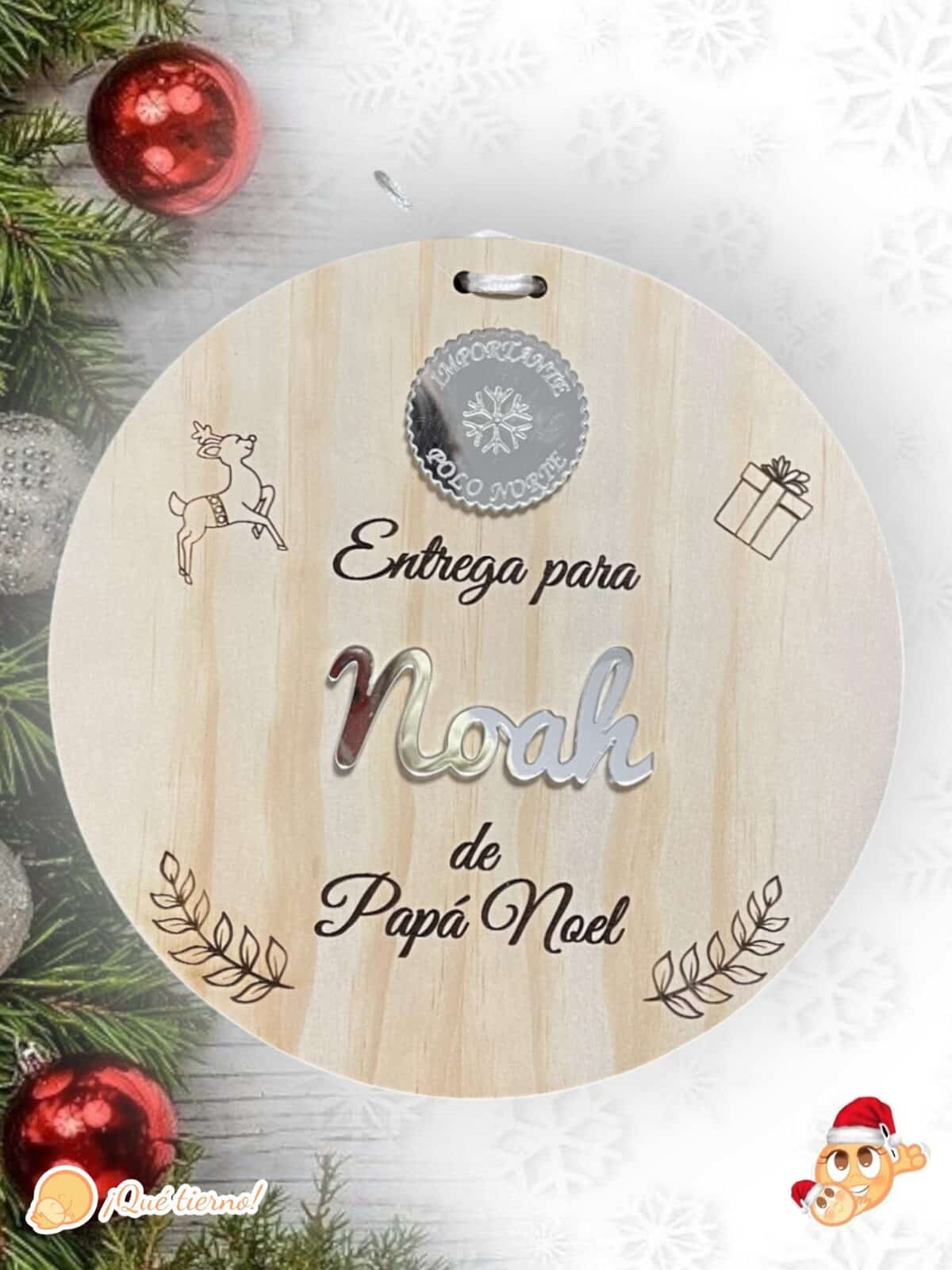 PLACA AUTENTICIDAD SACO DE PAPA NOEL PERSONALIZADA MADERA METACRILATO SELLO POLO NORTE NAVIDAD QUE TIERNO LAS PALMAS CANARIAS