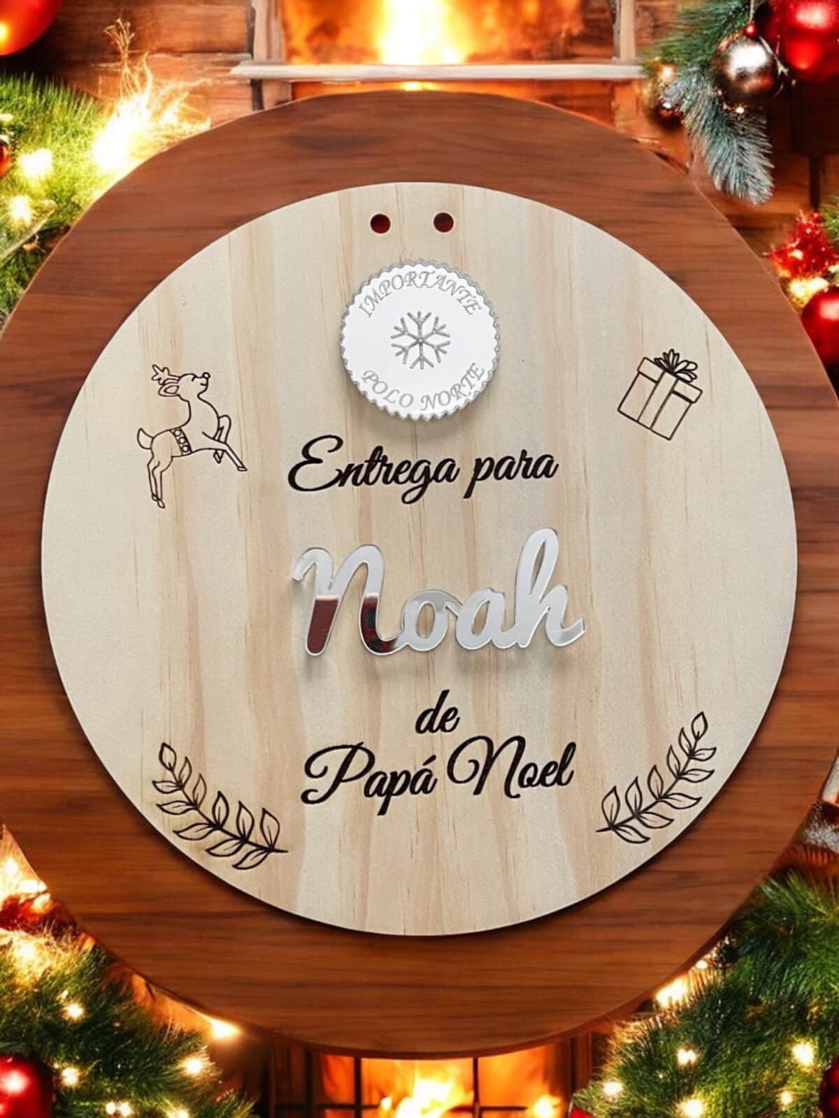PLACA AUTENTICIDAD SACO DE PAPA NOEL PERSONALIZADA MADERA METACRILATO SELLO POLO NORTE NAVIDAD QUE TIERNO LAS PALMAS CANARIAS