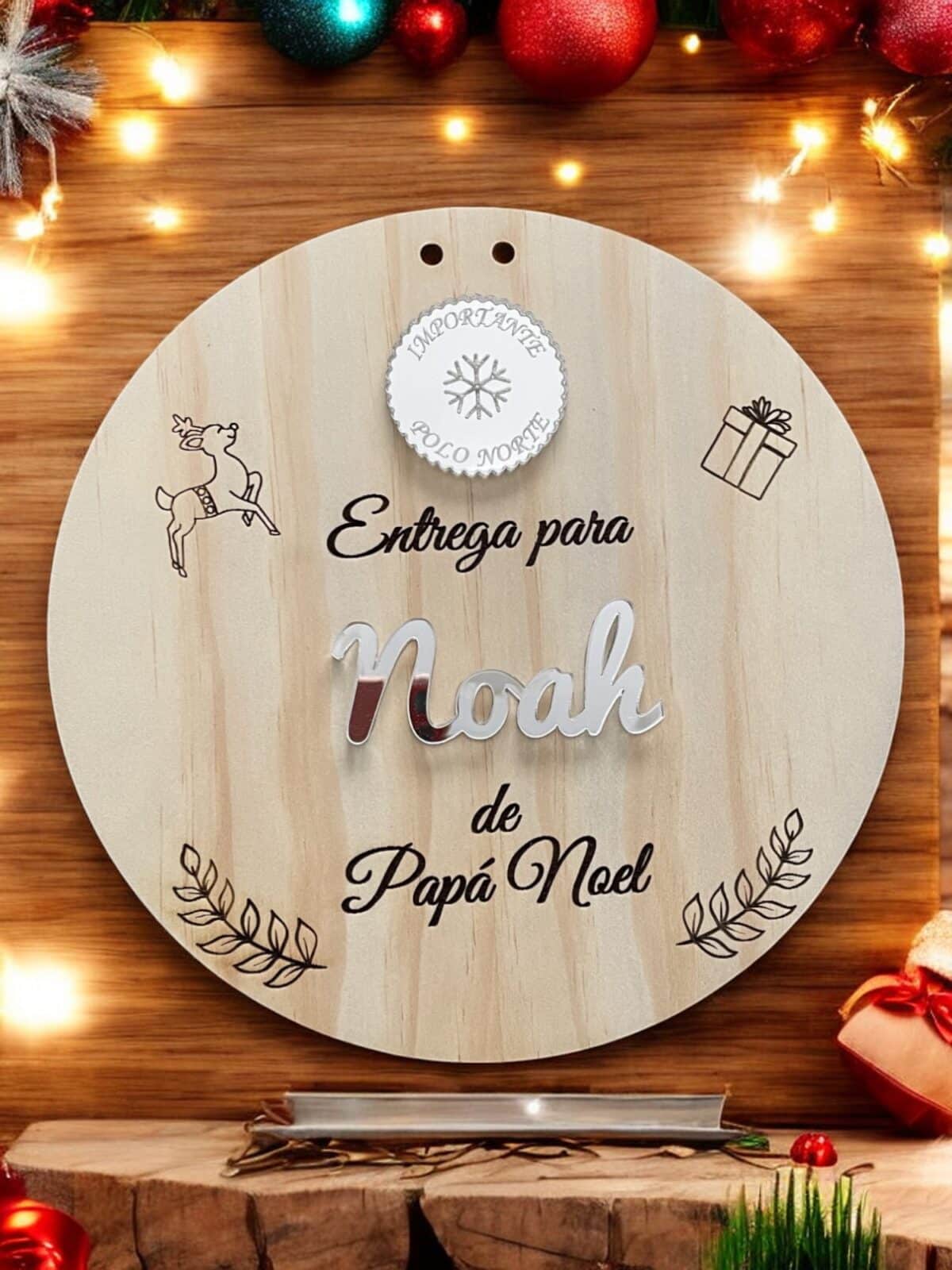 PLACA AUTENTICIDAD SACO DE PAPA NOEL PERSONALIZADA MADERA METACRILATO SELLO POLO NORTE NAVIDAD QUE TIERNO LAS PALMAS CANARIAS