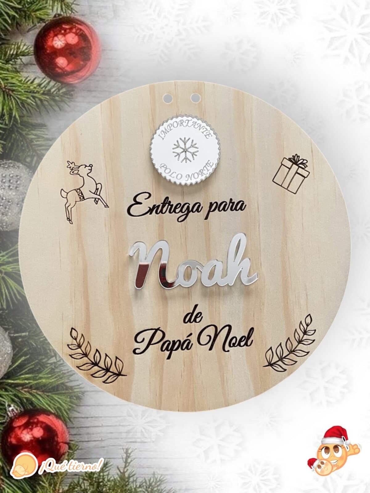 PLACA AUTENTICIDAD SACO DE PAPA NOEL PERSONALIZADA MADERA METACRILATO SELLO POLO NORTE NAVIDAD QUE TIERNO LAS PALMAS CANARIAS