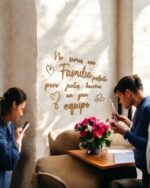 Frase No somos una FAMILIA perfecta pero juntos hacemos un gran EQUIPO QUE TIERNO CANARIAS LAS PALMAS MADERA METACRILATO CORTE Y GRABADO LASER